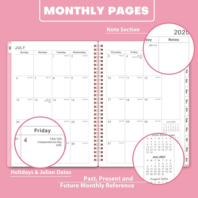 Vondafe 2025-2026 Academic Planner - Academic Planner 2025-2026, July 2025 - June 2026, 6.2"" x 8.3"", Flexible Cover, A5 Thick Paper, Twin-Wire Binding - Pink - Image 4